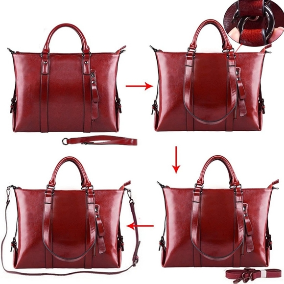 (SOLD) 3-Way Genuine Leather Shoulder Bag Work Tote Handbag - Picture 7 of 12